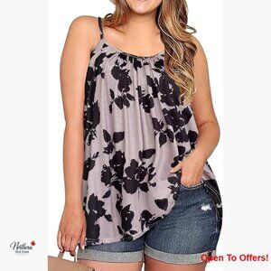 Plus Size Flowy Tank Top with Spaghetti Straps and Pleated Neckline
